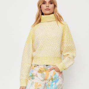 KENZO - Żółty wełniany sweter z golfem