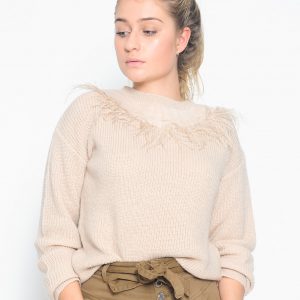 CRISTINAEFFE - Beżowy sweter z piórami