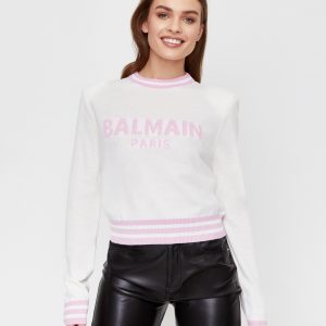 BALMAIN - Sweter z różowym logo