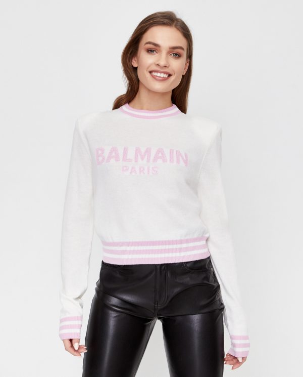 BALMAIN - Sweter z różowym logo