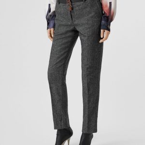 BURBERRY - Tweedowe spodnie z wełny