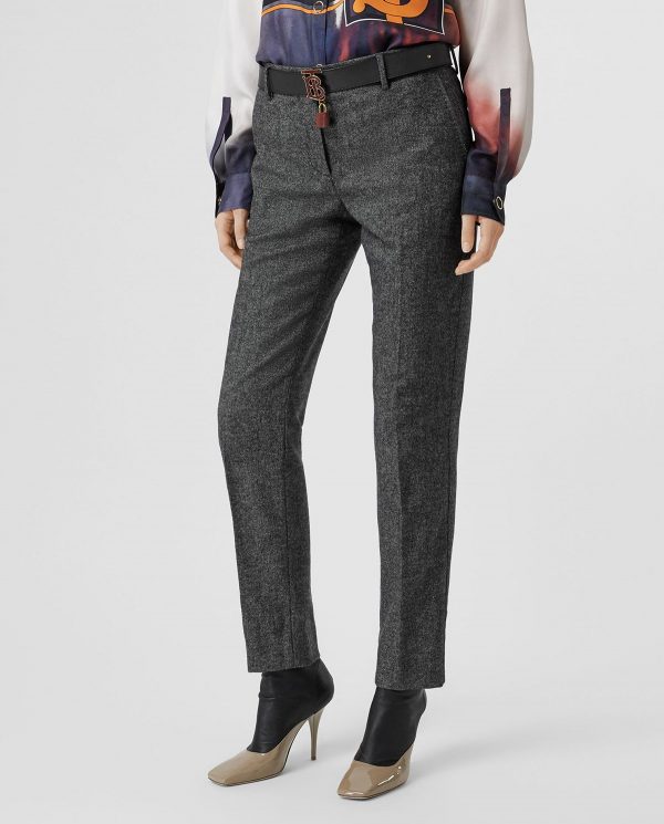 BURBERRY - Tweedowe spodnie z wełny