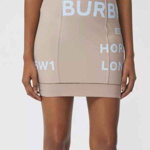 BURBERRY - Beżowa spódnica z nadrukami