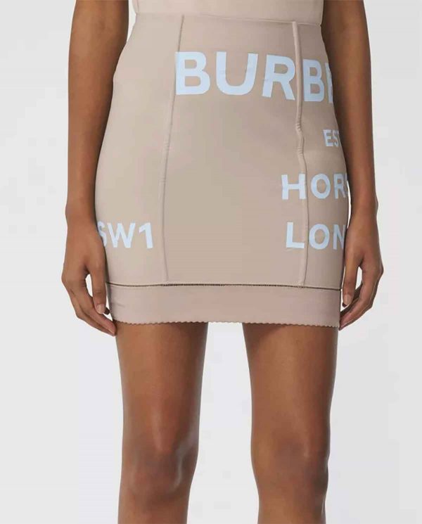 BURBERRY - Beżowa spódnica z nadrukami