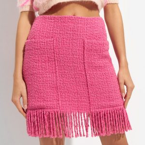 PINKO - Różowa spódnica mini z frędzlami Causeway