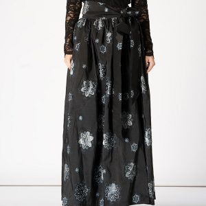 CASTELLANI - Czarna spódnica z kwiatowym haftem