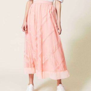 TWINSET - Różowa tiulowa spódnica maxi