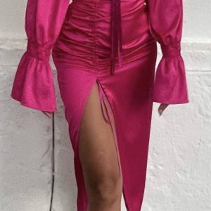 LOVE & ROSE - Różowa midi spódnica Tulum