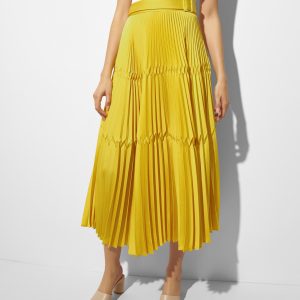 SFIZIO - Żółta plisowana spódnica z paskiem