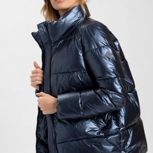 Granatowa damska kurtka pikowana z połyskiem J-COSMOS