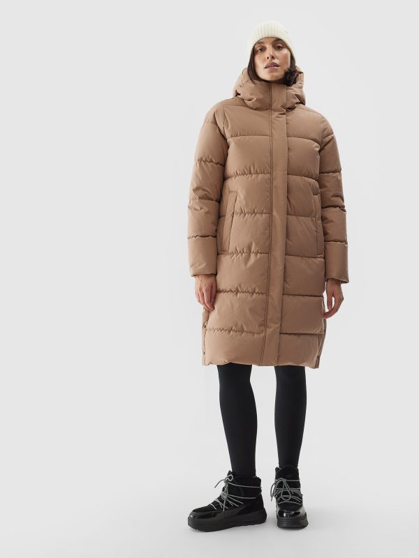 Płaszcz zimowy puchowy pikowany z wypełnieniem syntetycznym damski - beżowy