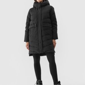 Płaszcz zimowy puchowy pikowany z wypełnieniem naturalnym damski - czarny