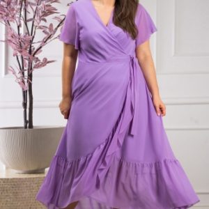 Sukienka GRACE elegancka kopertowa z falbaną GRACE lila