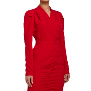 Sukienka elegancka kopertowa sukienka midi z marszczeniami czerwona