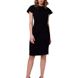 Elegancka ołówkowa sukienka z paskiem krótki rękaw czarna