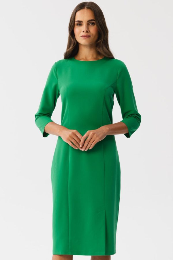 Elegancka sukienka ołówkowa z rozcięciem zielona