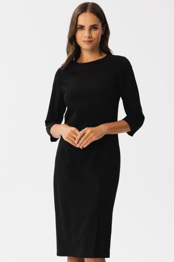 Elegancka sukienka ołówkowa z rozcięciem czarna