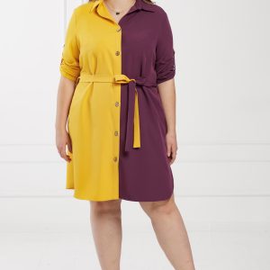 Wyjątkowa dwukolorowa sukienka Cindy Fioletowo-żółta rękaw 3/4 PLUS SIZE