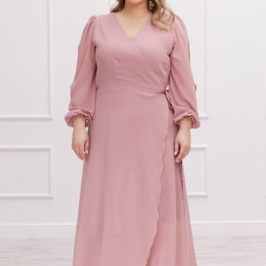 Szyfonowa długa sukienka Nikole na wesele w kolorze pudrowego różu plus size xxl