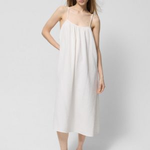 Sukienka oversize maxi z bawełnianego muślinu - złamana biel