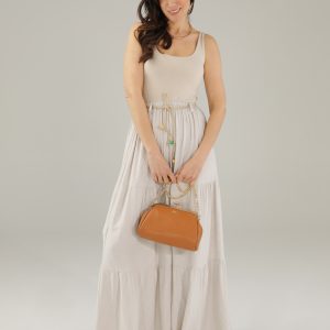 SPÓDNICA MAXI W PASKI 173-7382 BEIGE