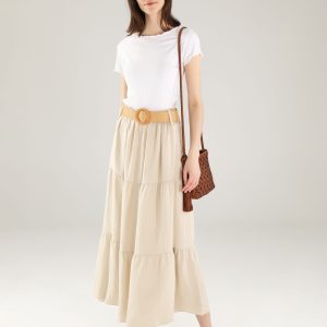 SPÓDNICA Z PLECIONYM PASKIEM 65-22156VK BEIGE