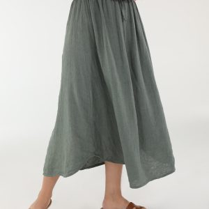 LNIANA SPÓDNICA MIDI 247-2020 MILITAR