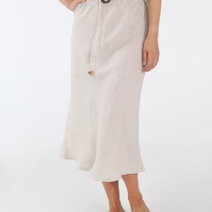 LNIANA SPÓDNICA Z PASKIEM 239-6485 BEIGE