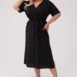 Sukienka Lenora w czarnym kolorze - Elegancja w naturalnym stylu PLUS SIZE OVERSIZE XXL