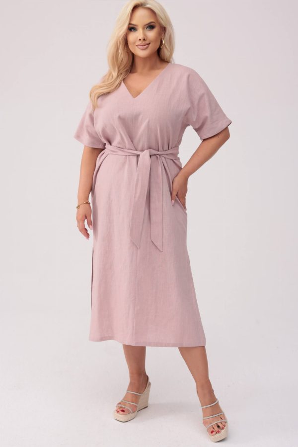 Sukienka Lenora w kolorze pastelowego różu - Elegancja w naturalnym stylu PLUS SIZE OVERSIZE XXL