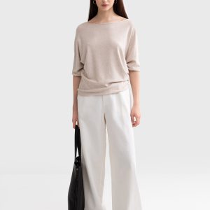 Sweter damski z wiskozy z rękawem 3/4 beżowy Kikalia 801