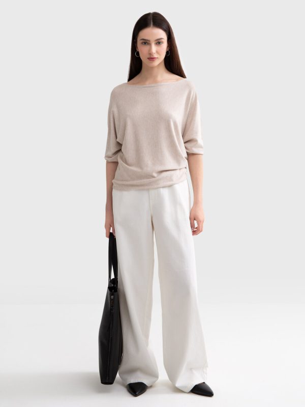 Sweter damski z wiskozy z rękawem 3/4 beżowy Kikalia 801