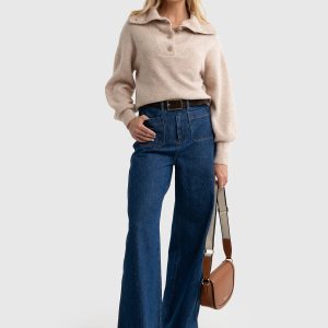 Sweter damski z rozpinanym golfem beżowy Pulina 801