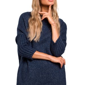 Sweter damski oversize z wełną melanżowy granatowy