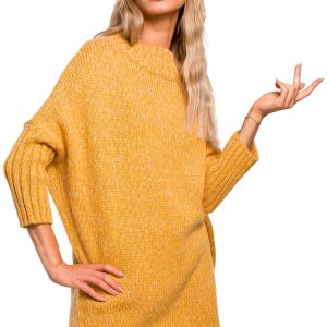 Sweter damski oversize z wełną melanżowy żólty