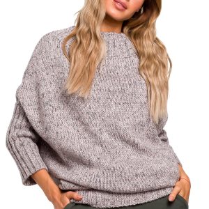 Sweter damski oversize z wełną melanżowy szary