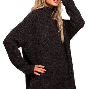 Sweter damski oversize asymetryczny sweter z wełną szary grafitowy