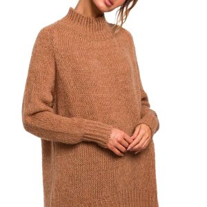 Sweter damski oversize asymetryczny sweter z wełną brązowy