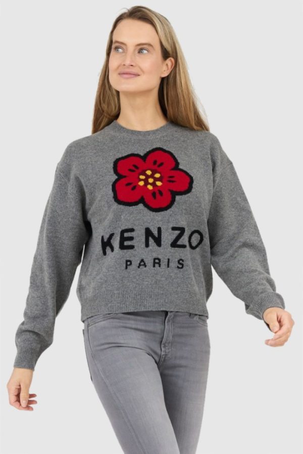 KENZO Szary sweter damski boke flower