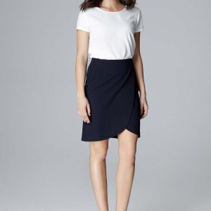 Granatowa Elegancka Krótka Spódnica Kopertowa