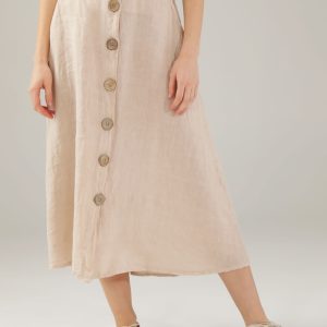 LNIANA SPÓDNICA Z PASKIEM 300-1 BEIGE