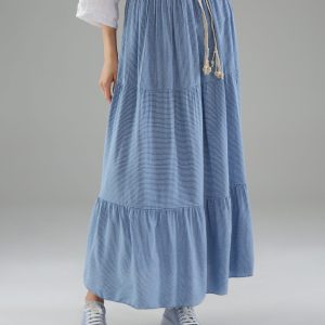 SPÓDNICA MAXI Z FALBANAMI 173-7689 JEANS