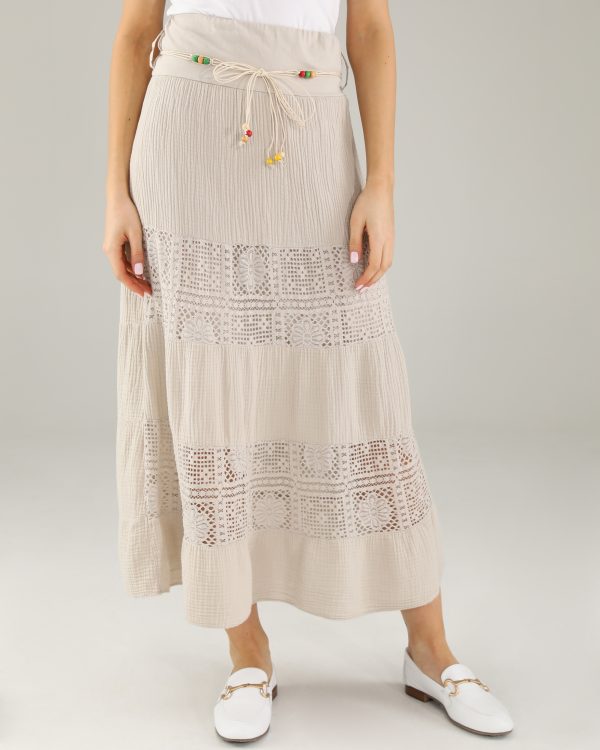 BEŻOWA SPÓDNICA Z PRZESZYCIAMI 15-5681 BEIGE