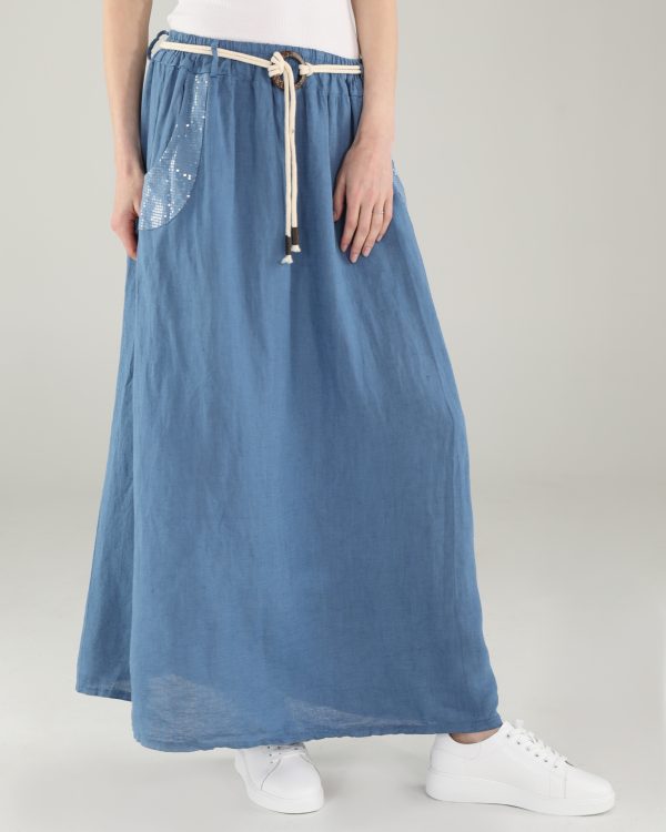 LNIANA SPÓDNICA Z PASKIEM 114-3192 JEANS