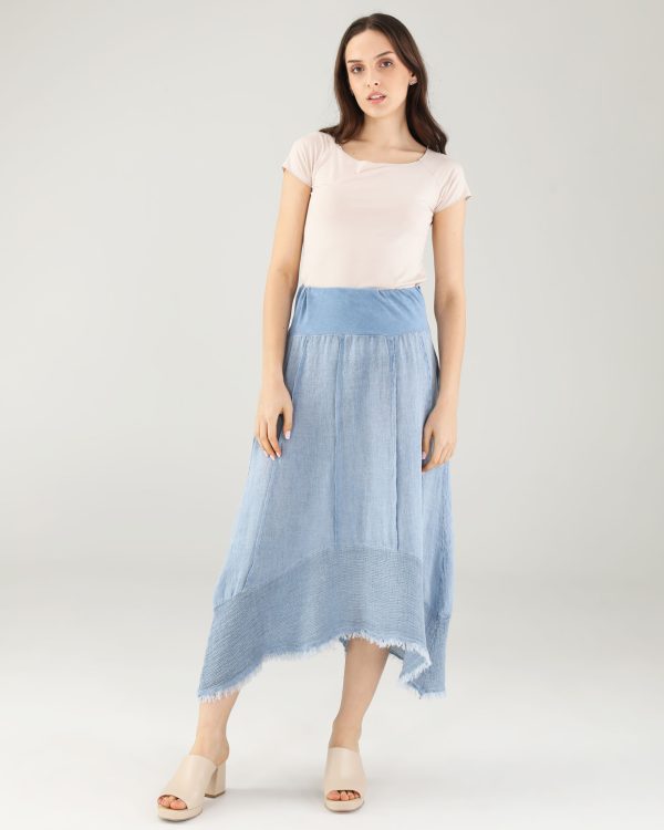 CIENKA SPÓDNICA Z AŻUROWĄ WSTAWKĄ 204-08396 JEANS