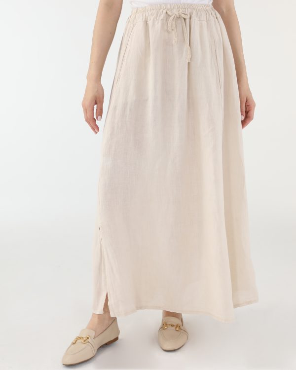 BEŻOWA SPÓDNICA Z LNU 170-11366U BEIGE