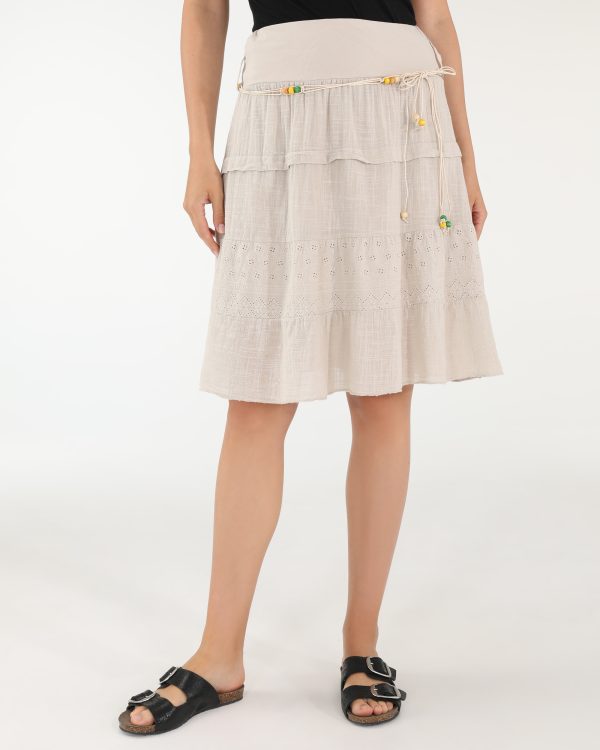BEŻOWA SPÓDNICA Z PASKIEM 15-5712 BEIGE