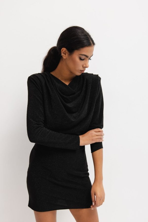 Sukienka z długim rękawem o klasycznym kroju w kolorze SHINY BLACK - COLLETTE-S