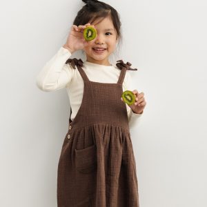 MINI sukienka z lnem oraz kieszonką w kolorze CACAO SHAKE - MIRABELL-92-98 (2-3)
