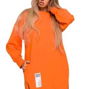Sukienka bluza oversize asymetryczna bawełniana z zamkami pomarańczowa